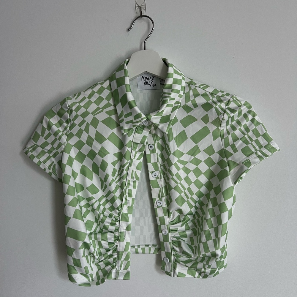 Princess Polly Green and White Checkered Shirt